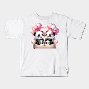Valentine Panda Bear Couple Sitting Sofa Kids T-Shirt